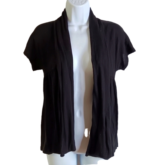 Forever Open front cardigan Coverup Medium Black Ribbed Collar Stretch Normcore - Picture 1 of 4